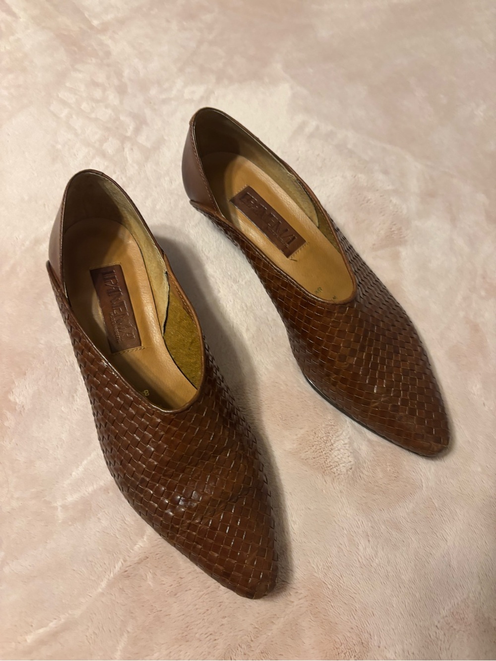Ipanema Franka Denmark Brown Woven Leather Pointed Toe Flats 8M Vintage